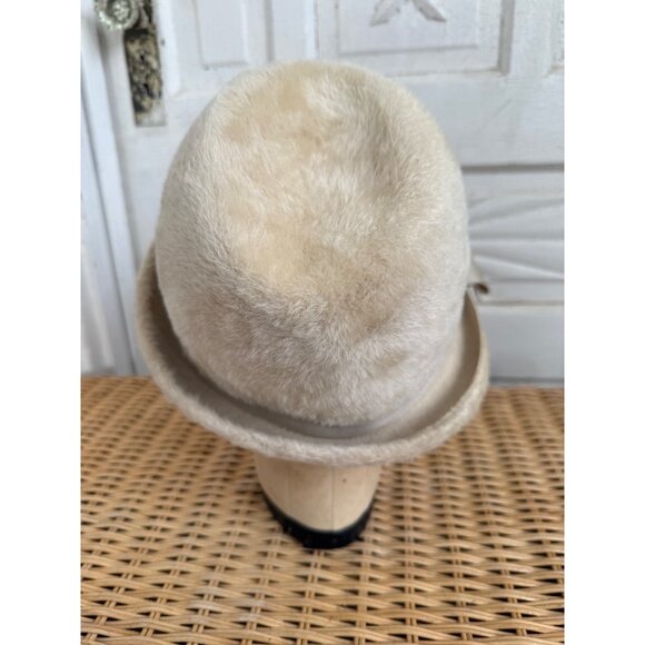 Vintage 60\'s Tan Fuzzy Wool Womens Tilted Fedora Hat Leci Size 22\